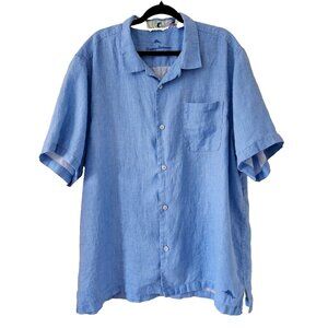 Tommy Bahama Linen Button Shirt Mens XXL Blue Button Short Sleeve Casual Beach